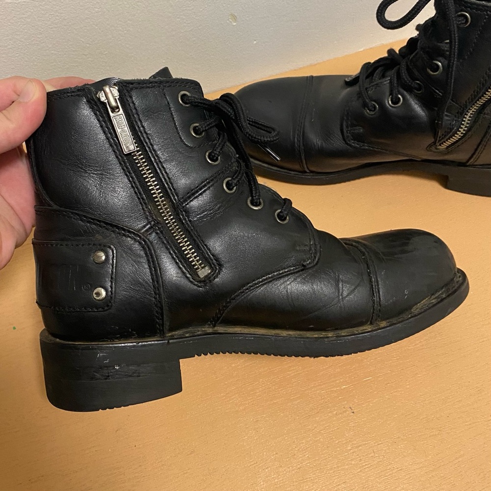 Harley Davidson Womens Black Lace Up Motorcycle Boots - Picture 4 of 13